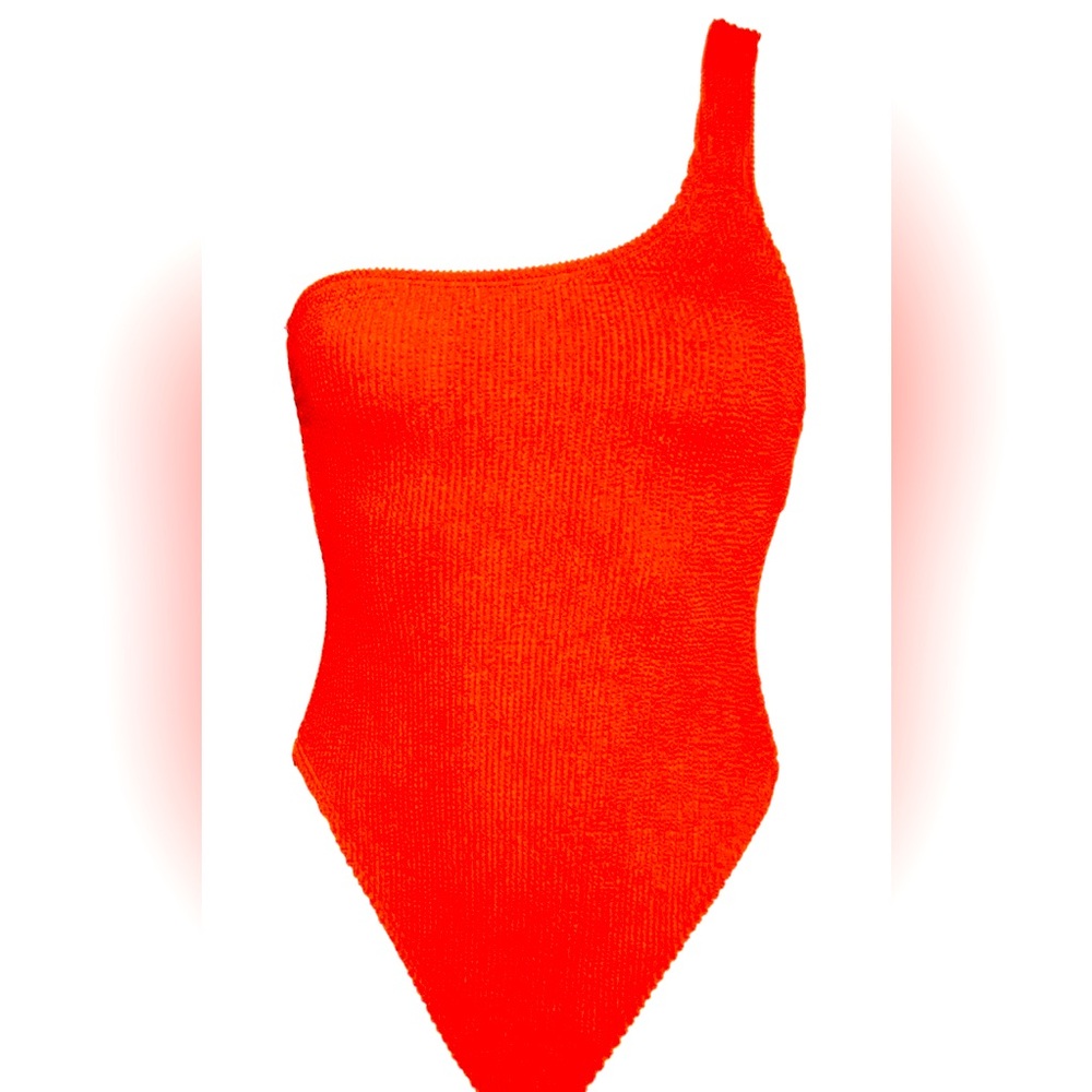 NWT Good American Always Fits One-Shoulder One-Piece Swimsuit in Bright Poppy002